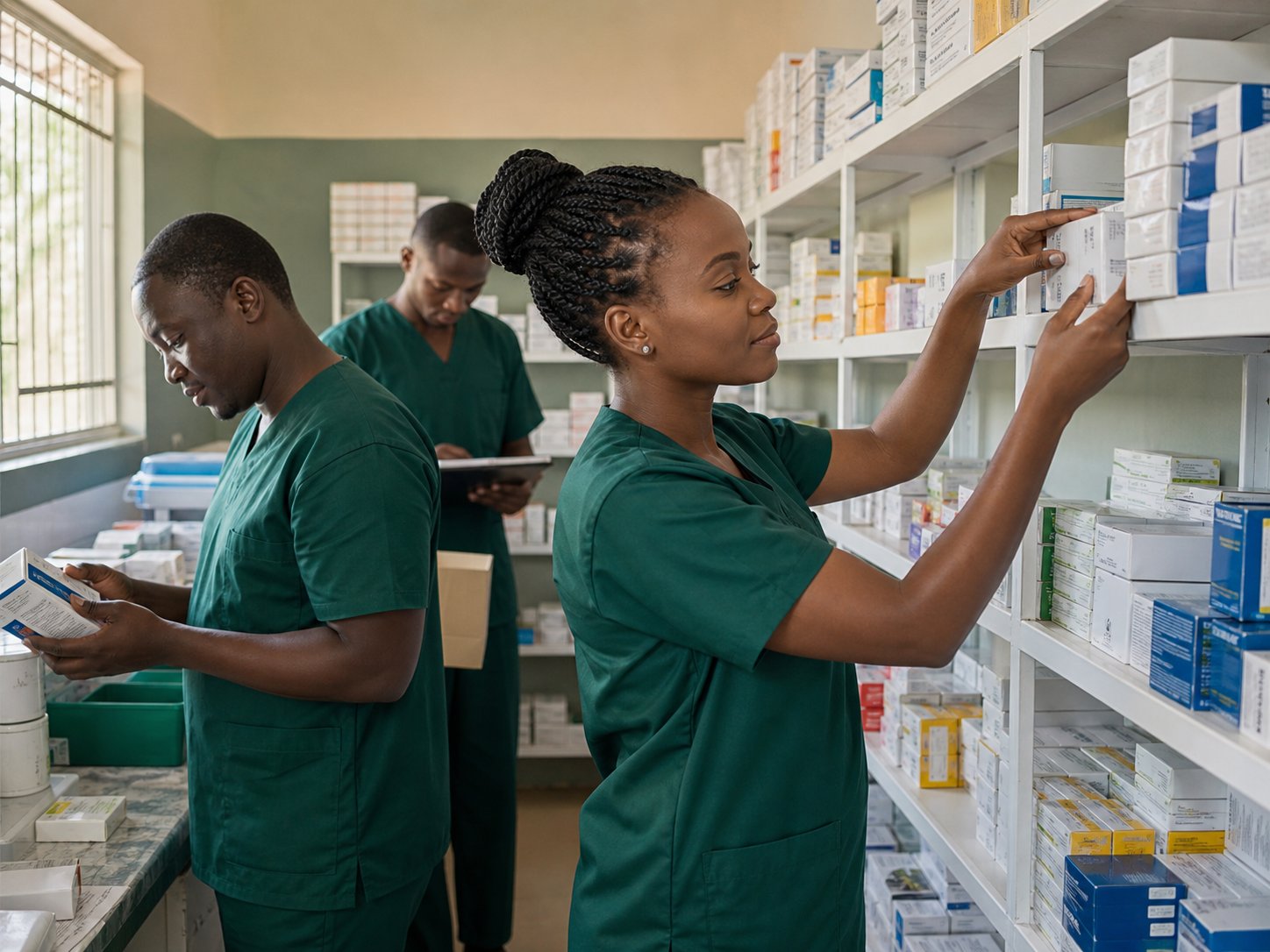 L'équipe de l'association prépare des médicaments pour les patients